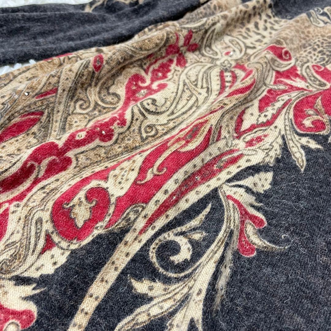 伊太利屋 ヒョウ柄 ペイズリー ニットロングチュニック ハイネック 大きいサイズ