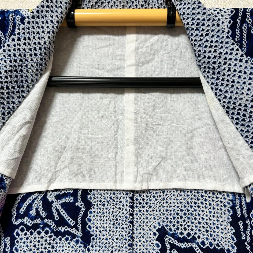 有松鳴海絞り　浴衣　葡萄　蔦の葉　裄66.5 紺　高級　洗える夏着物【Ａ5】