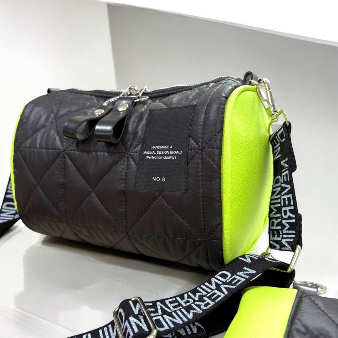 Accent Bag／キルティングブラック×ライムグリーン