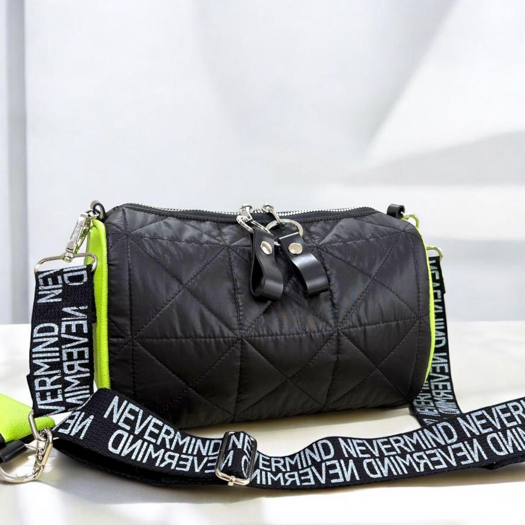 Accent Bag／キルティングブラック×ライムグリーン