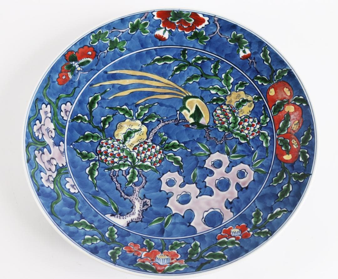 館林源右衛門 染錦 古代花鳥絵 飾皿 皿