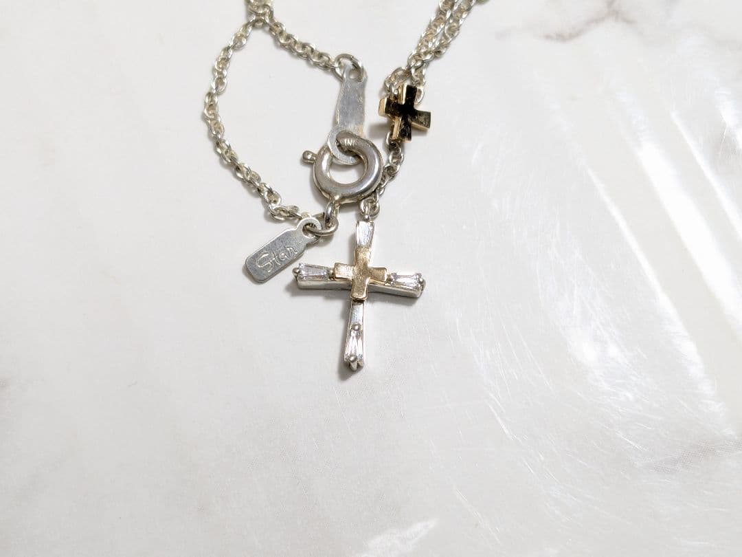 スタージュエリー　K14　金　シルバー925銀　ダブル　クロス　ネックレス