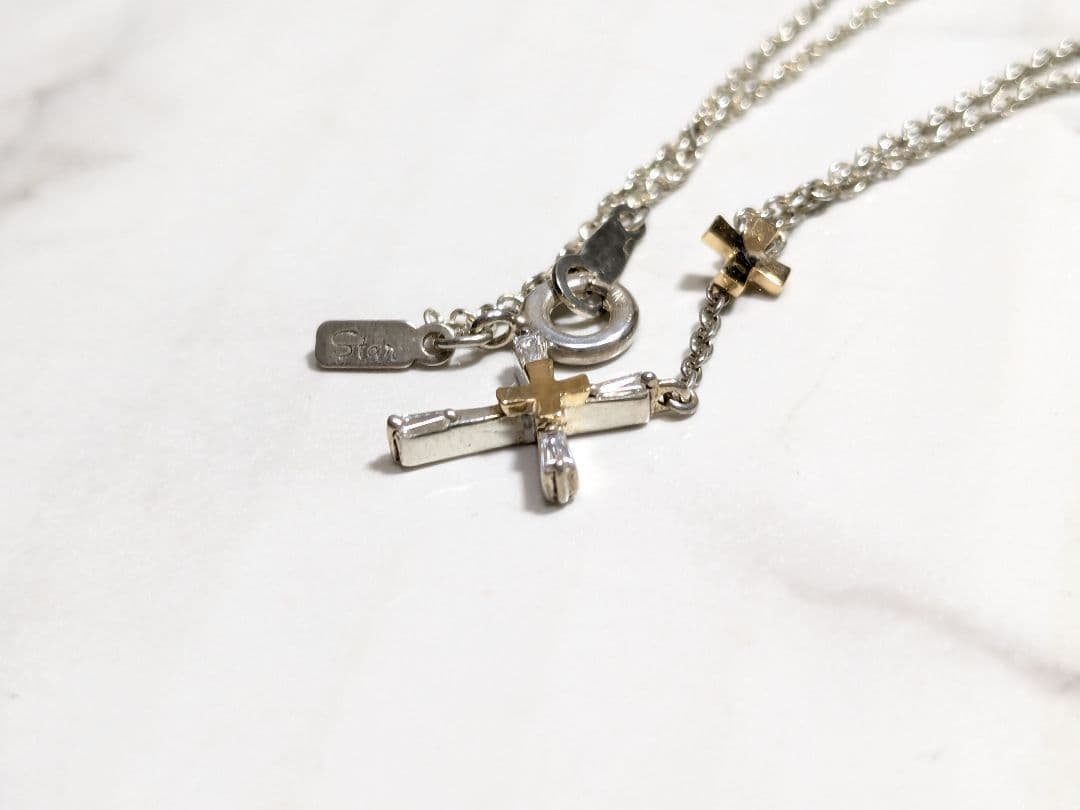 スタージュエリー　K14　金　シルバー925銀　ダブル　クロス　ネックレス
