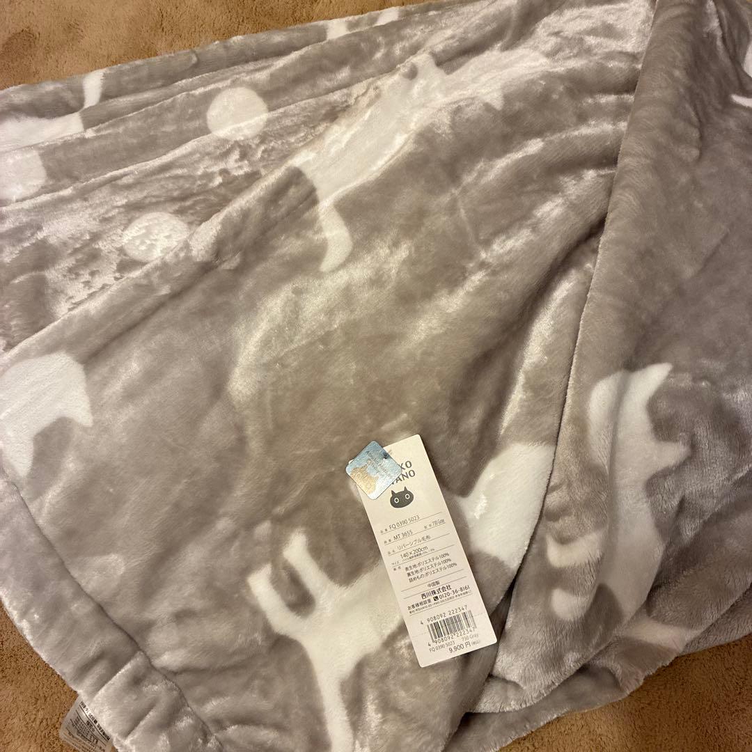 マタノアツコ　リバーシブルケット　シルエット猫　シングル　西川