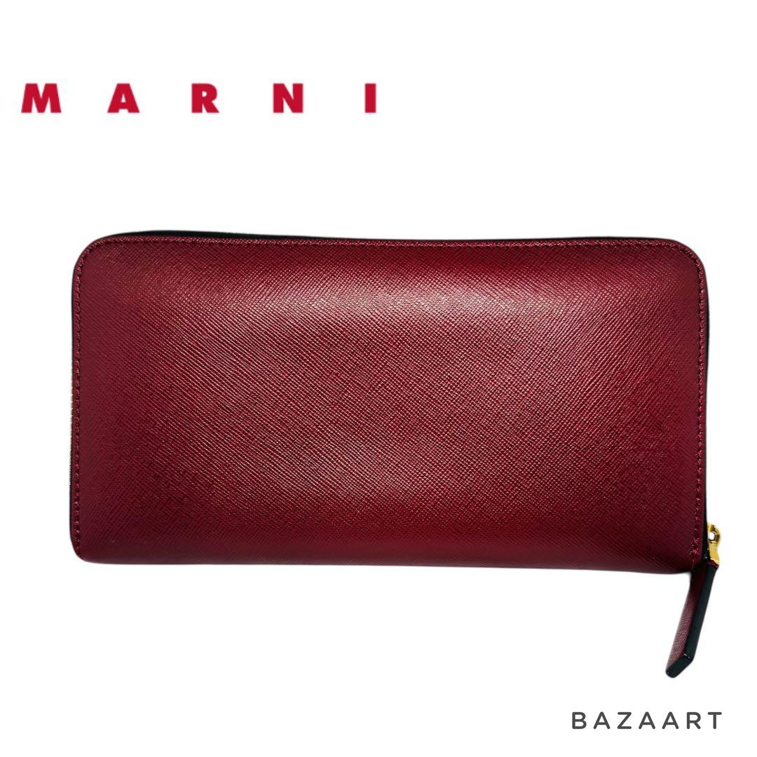 MARNI マルニ バイカラー ピンク バーガンディ ホワイト 長財布 ラウンド