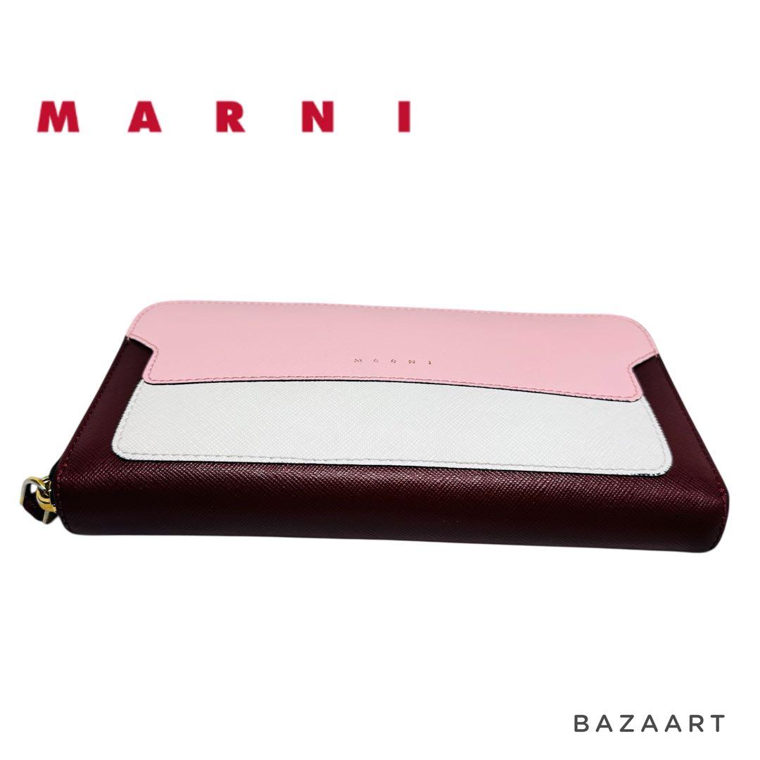MARNI マルニ バイカラー ピンク バーガンディ ホワイト 長財布 ラウンド