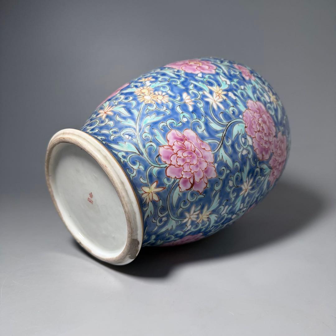 晩香窯　ARITA BANKO　希少品　里帰り品　牡丹文様花瓶　高さ24.5cm