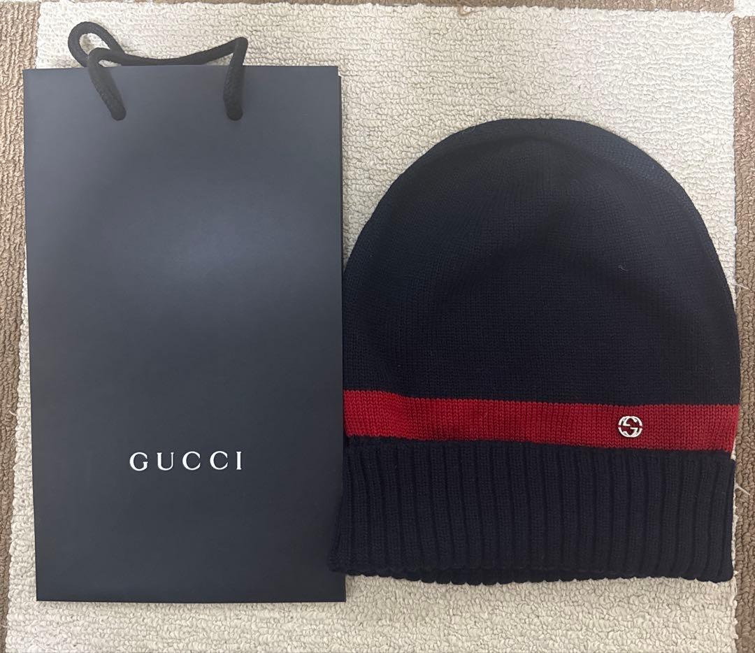 グッチ GUCCI ネイビー レッド ニット帽 M