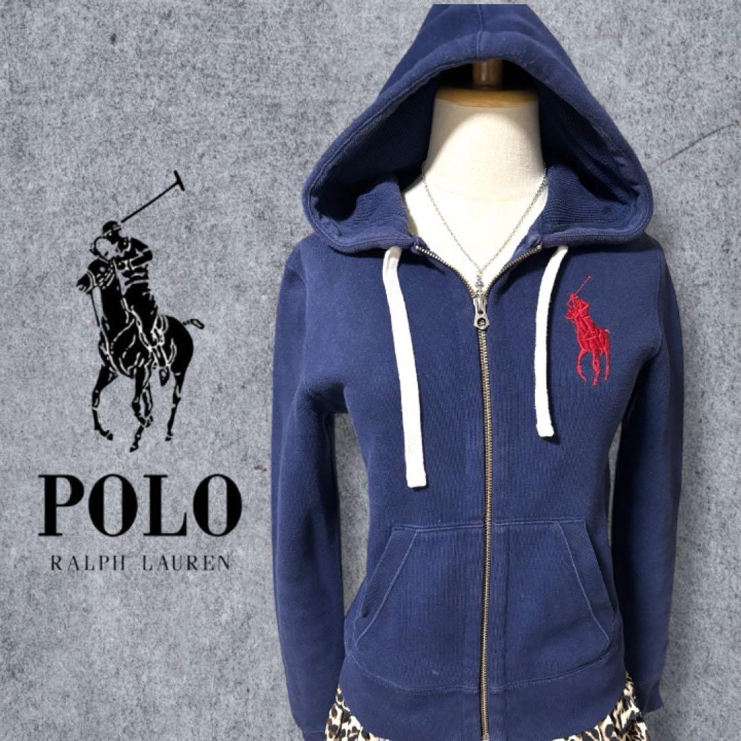 ラルフローレン ビッグポニー Y2K 平成ギャル ジップパーカー ネイビー