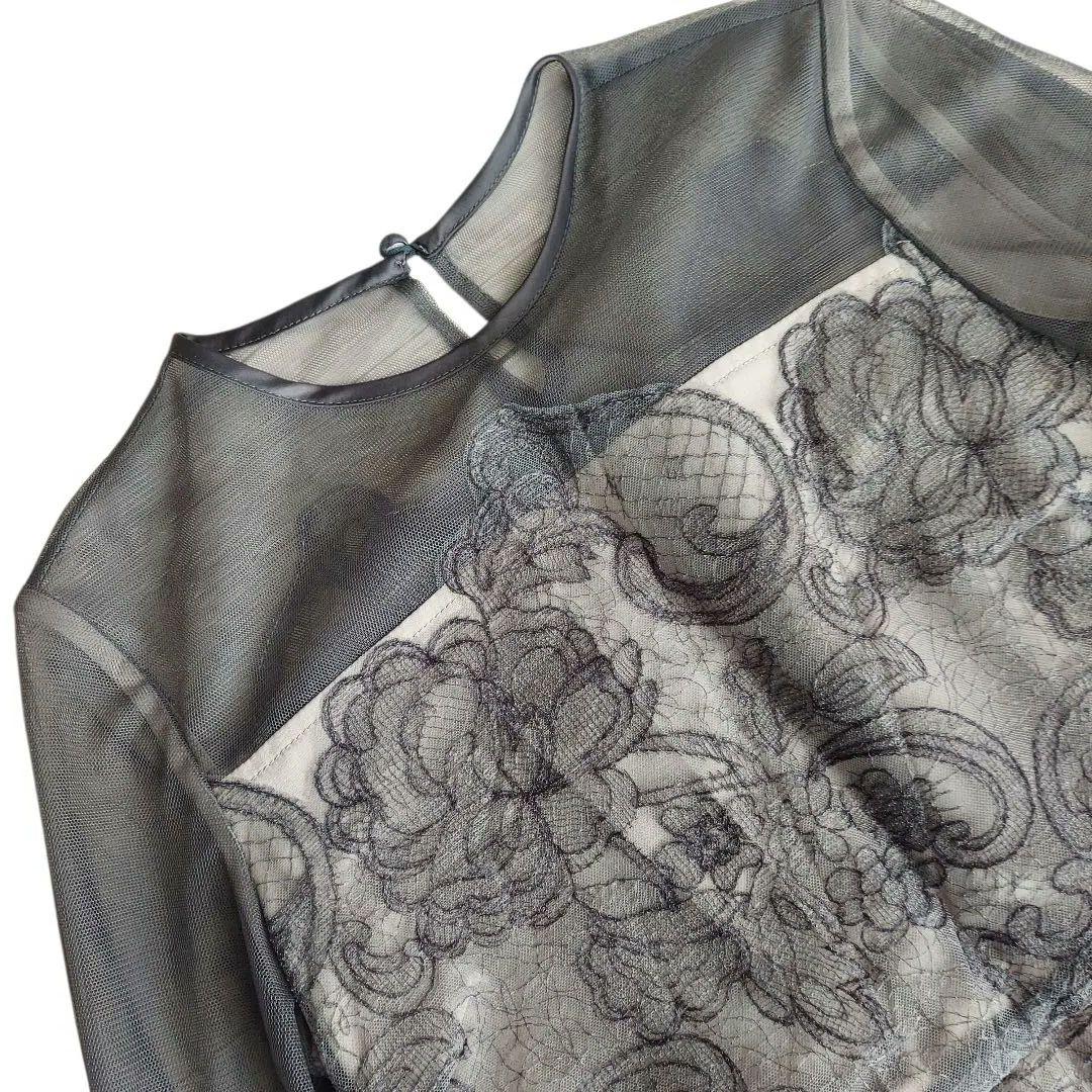 美品✨Leja シアー刺繍レースプリーツIラインロングワンピースドレス