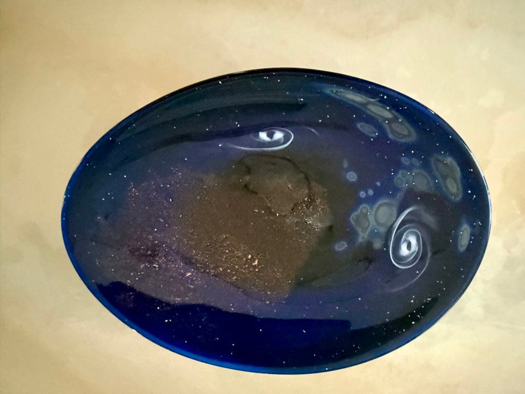 ノグチミエコ　ダークブルー楕円形プレート 約20cm x 14.5cm