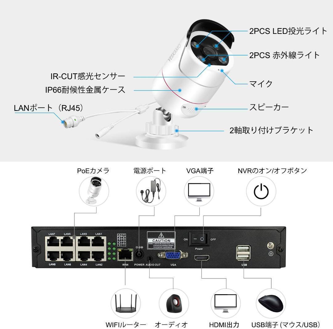 防犯カメラ 屋外 録音 POE防犯カメラ 4台