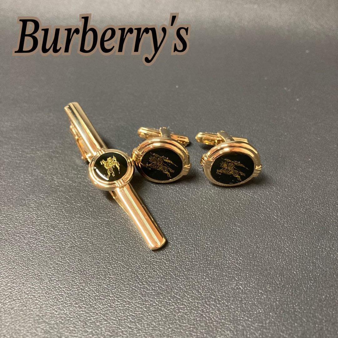 【美品】バーバリー　ネクタイピン　カフス ゴールド　ブラック　ホースロゴ