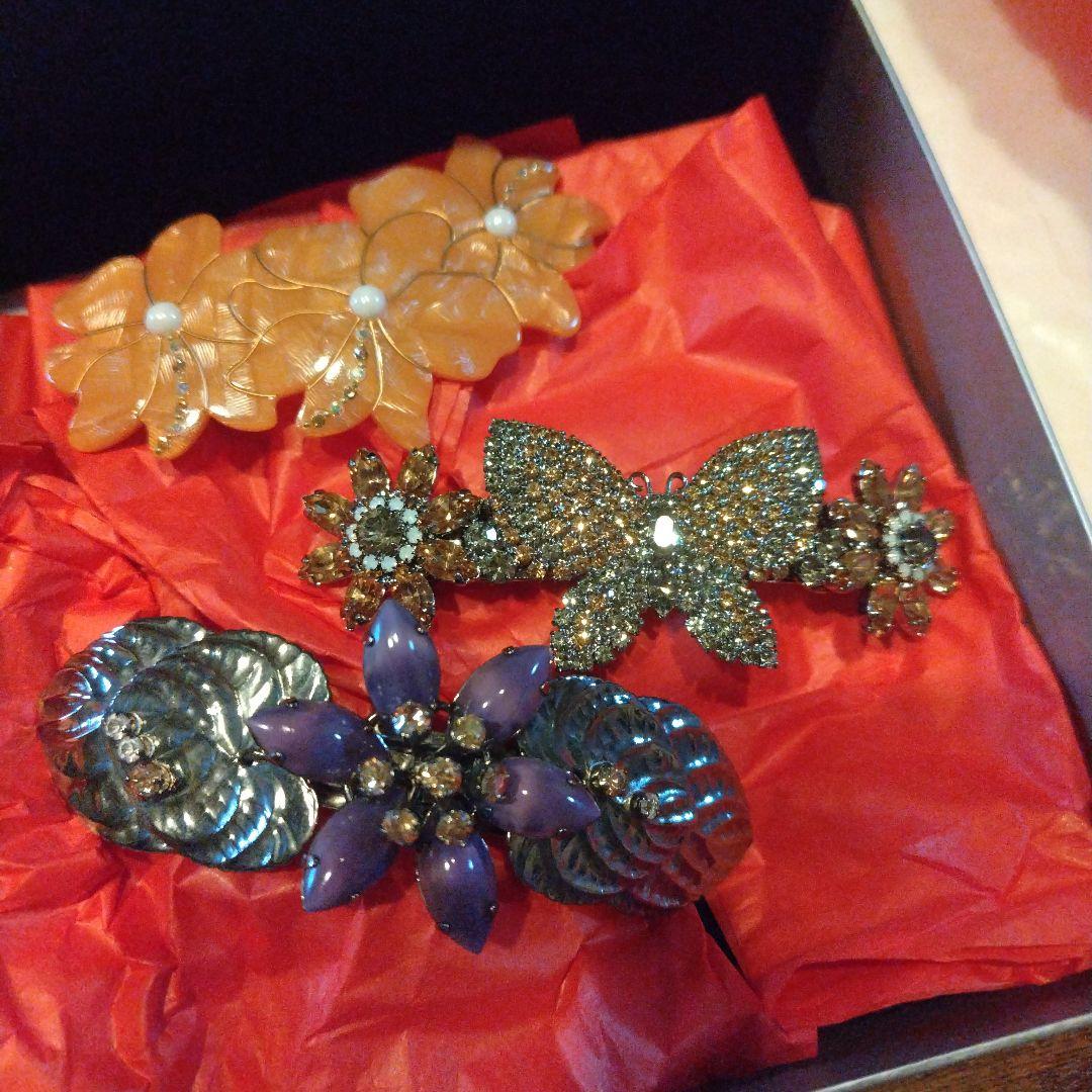 ⑬imac ビンテージオレンジ花モチーフヘアクリップ