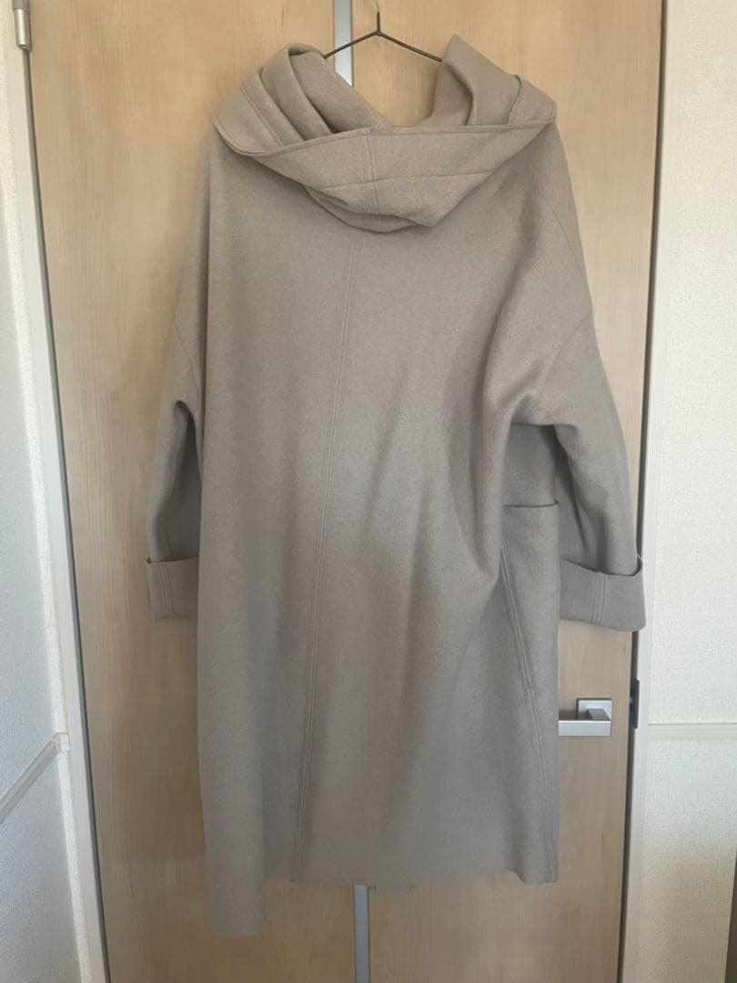 denierベージュ系 フード付きロングコート