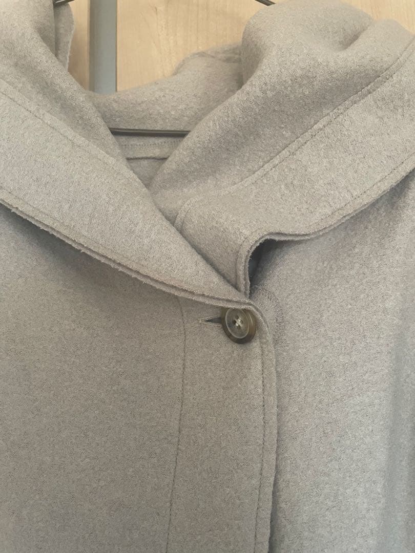 denierベージュ系 フード付きロングコート