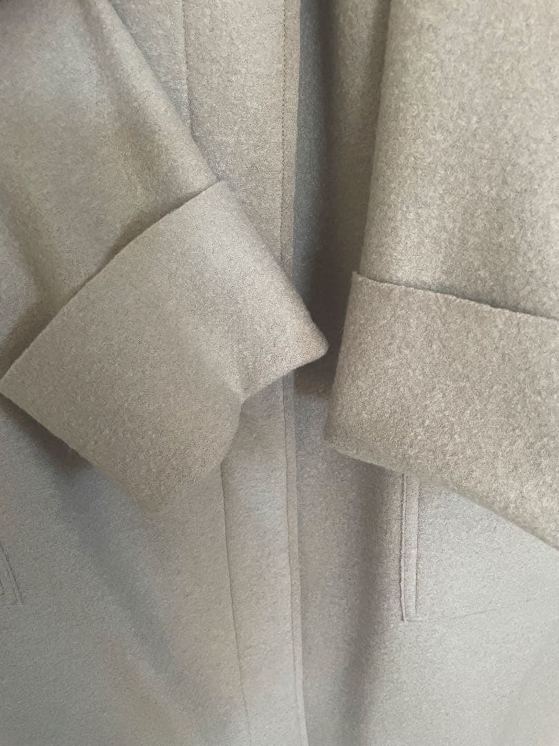 denierベージュ系 フード付きロングコート