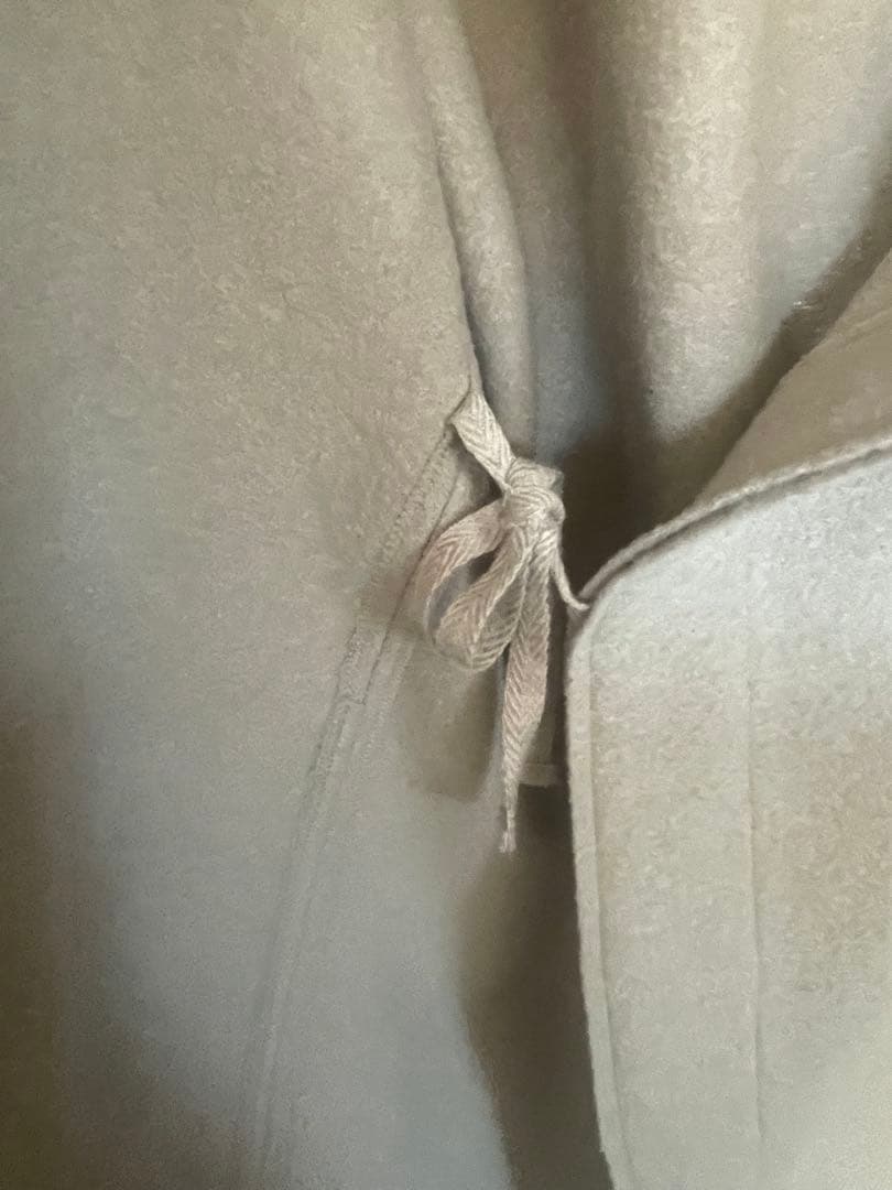 denierベージュ系 フード付きロングコート