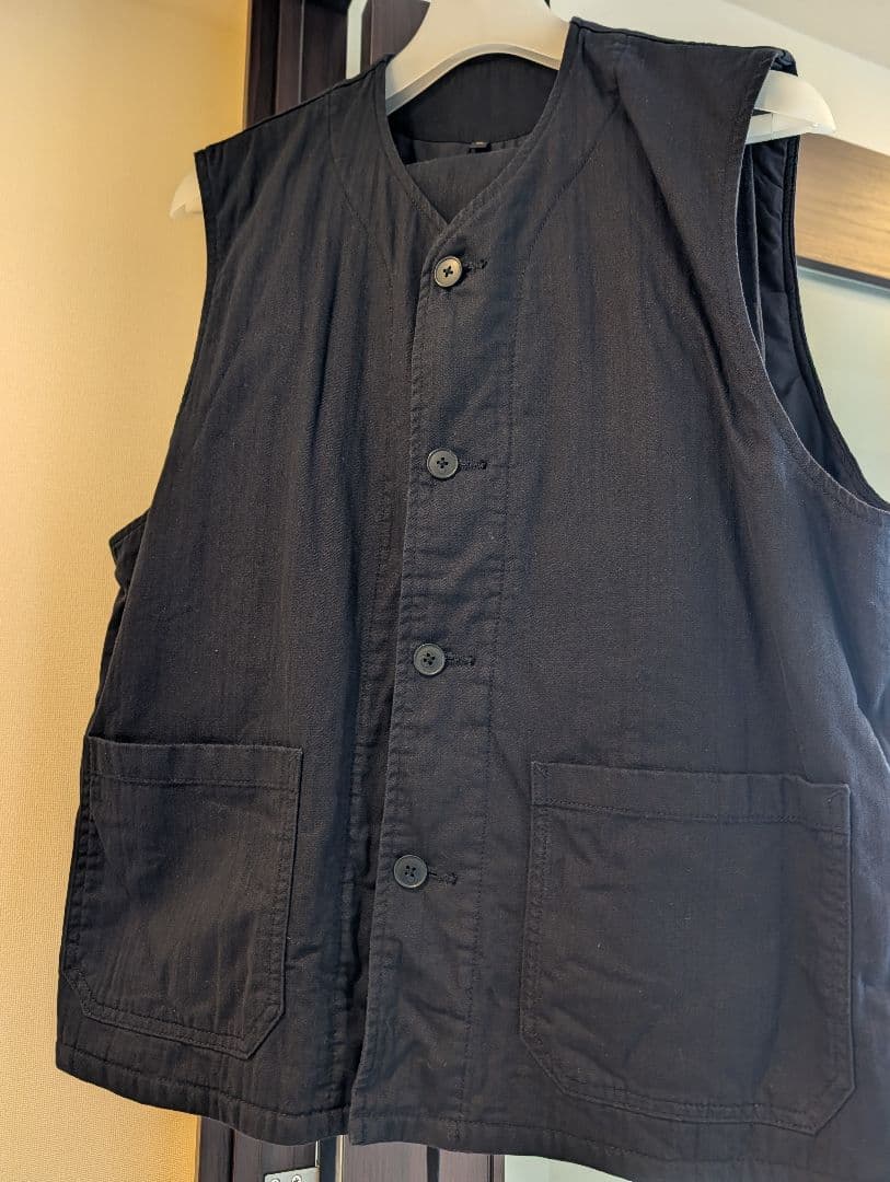 【3点セット】無印 カポック混 ヘリンボーン XL カバーオール ベスト BK