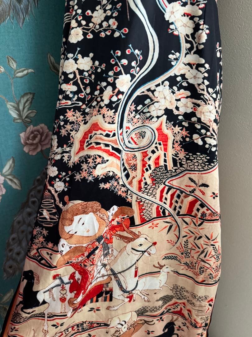 逸品！！本場中国製✴︎レア˚✧₊⁎和柄 日本画風 チャイナドレス✴︎ブラック✴︎