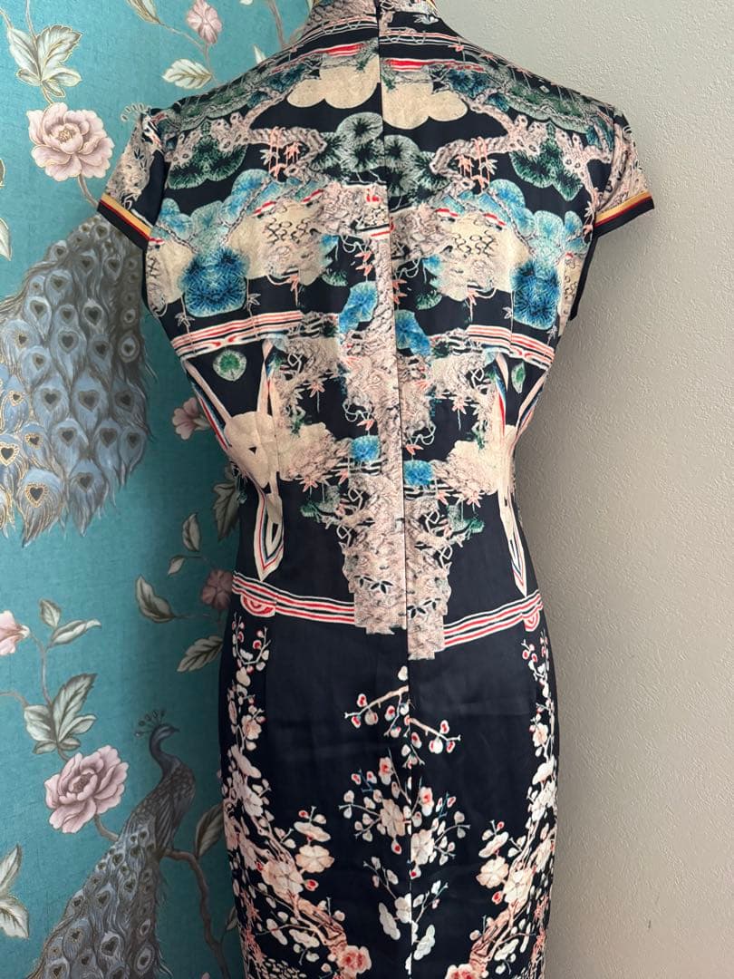 逸品！！本場中国製✴︎レア˚✧₊⁎和柄 日本画風 チャイナドレス✴︎ブラック✴︎