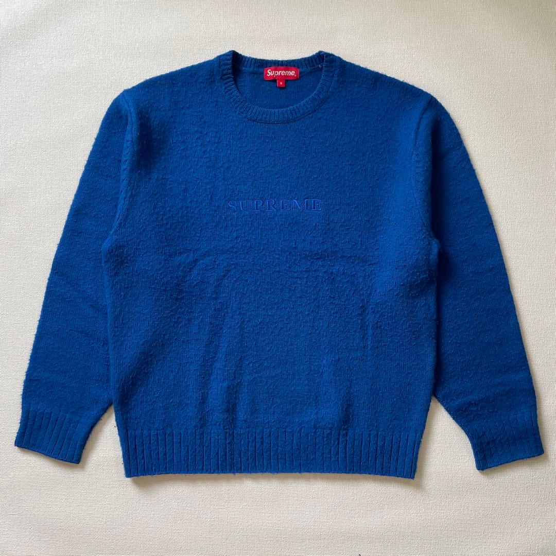Supreme ニット セーター 刺繍ロゴ　ウール混素材　青　S