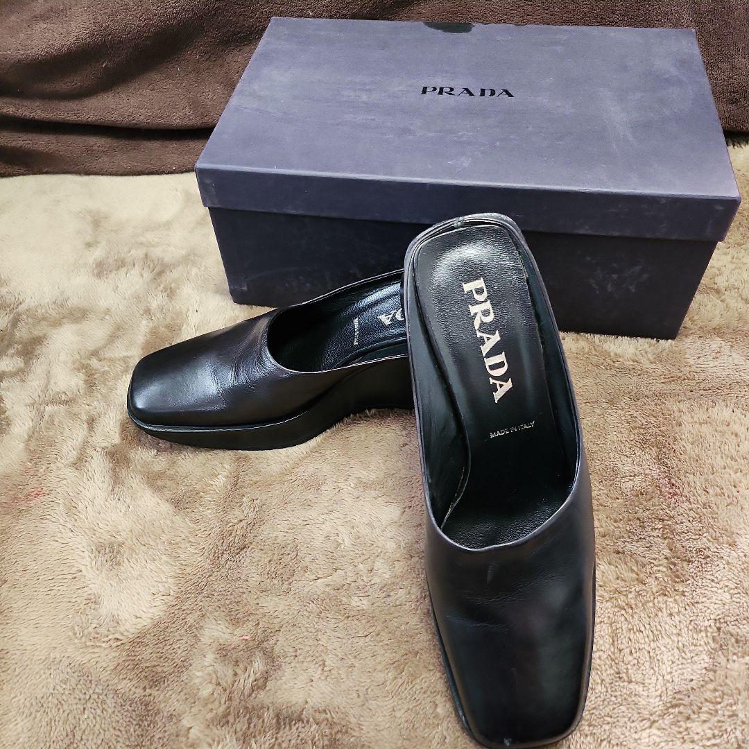 PRADA 黒 レザー ミュールサンダル　23.5cm前後位　正規品