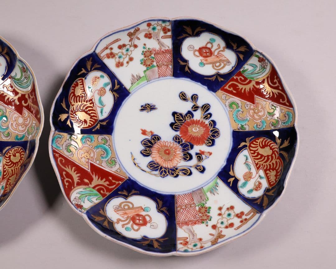 【CM119】古伊万里 色絵 中皿 2枚 盛皿 幅22.3cm 錦手 花鳥 草花