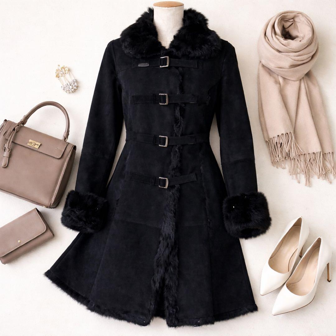 ロイスクレヨン ラビットファー 毛皮コート 黒 M