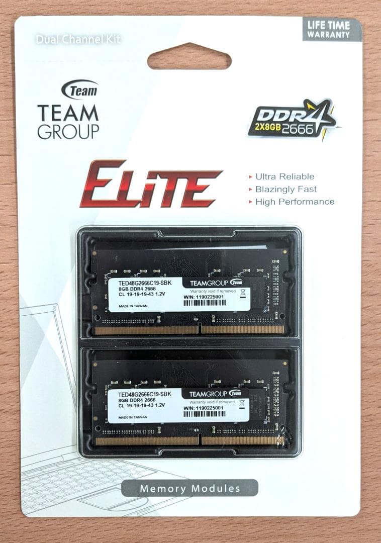 【新品未開封】Team製 ノートパソコン用メモリ DDR4 8GB 2枚セット