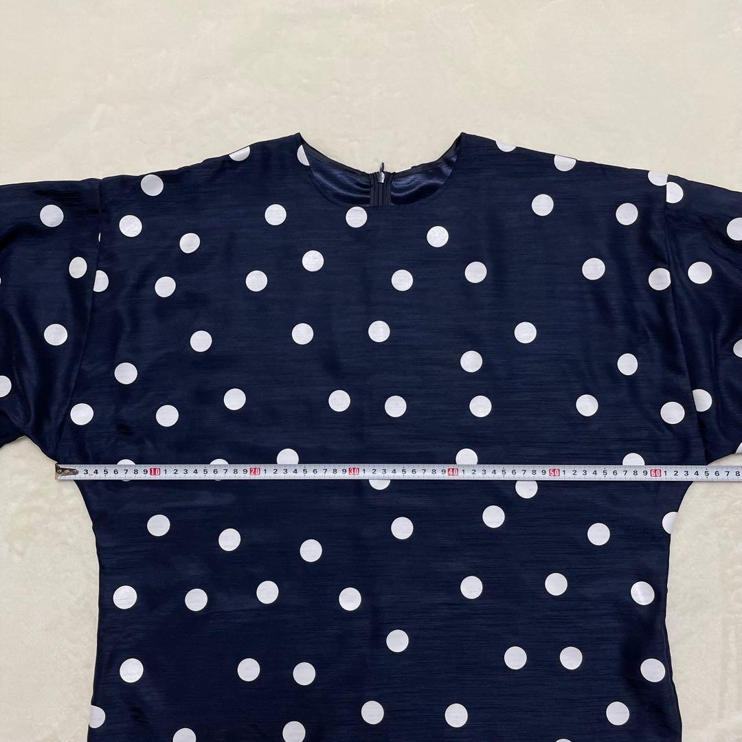 極美品 NOBLE ドットプリントシャンタンブラウス ノーブル ネイビー系