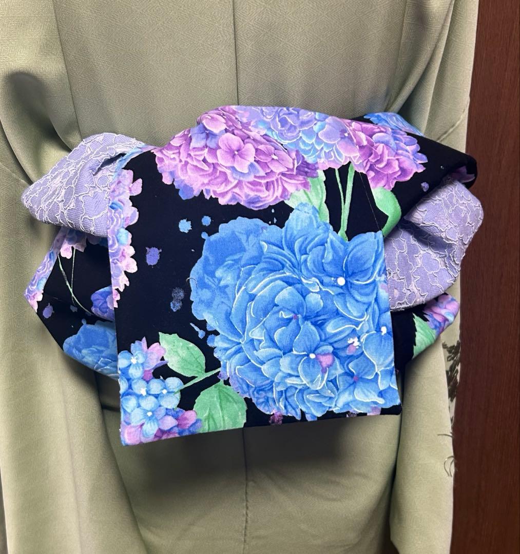 大人の兵児帯、紫陽花柄、おとねおまとめです