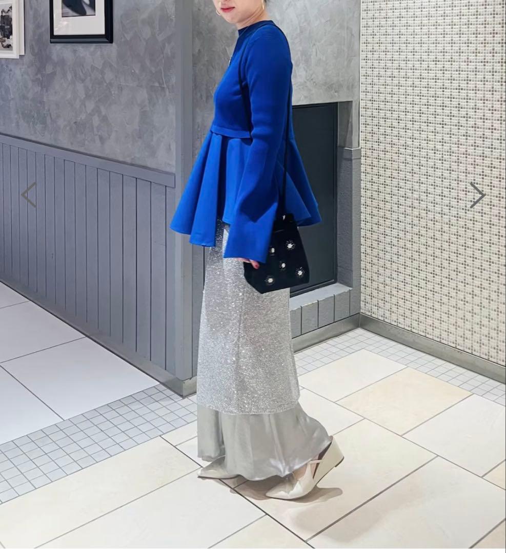 【サステナブル】・【オケージョン】ペプラムコンビニットプルオーバー　ブルー