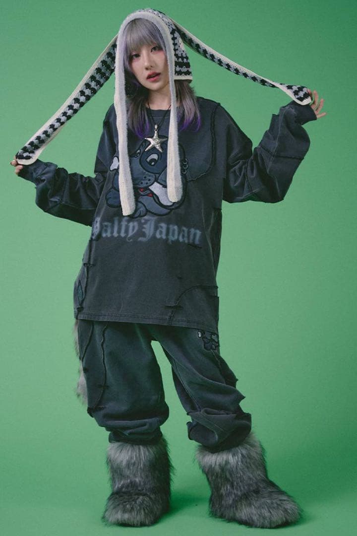 地雷 サブカル ガルフィー GALFY ロンT 長袖 ツギハギ ゾンビ グレー