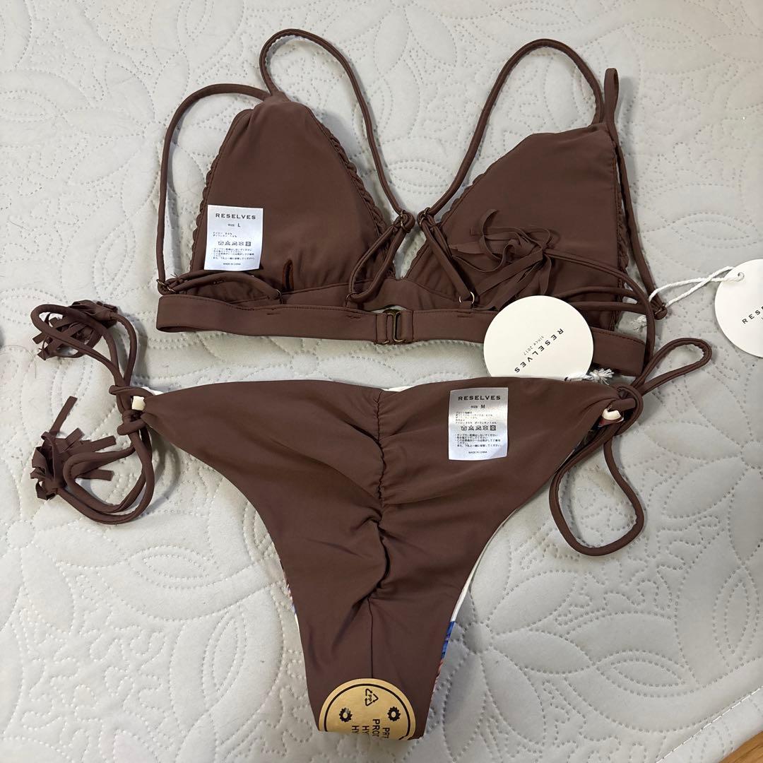 ブラウン フラワー　reselves水着　リバーシブルビキニ