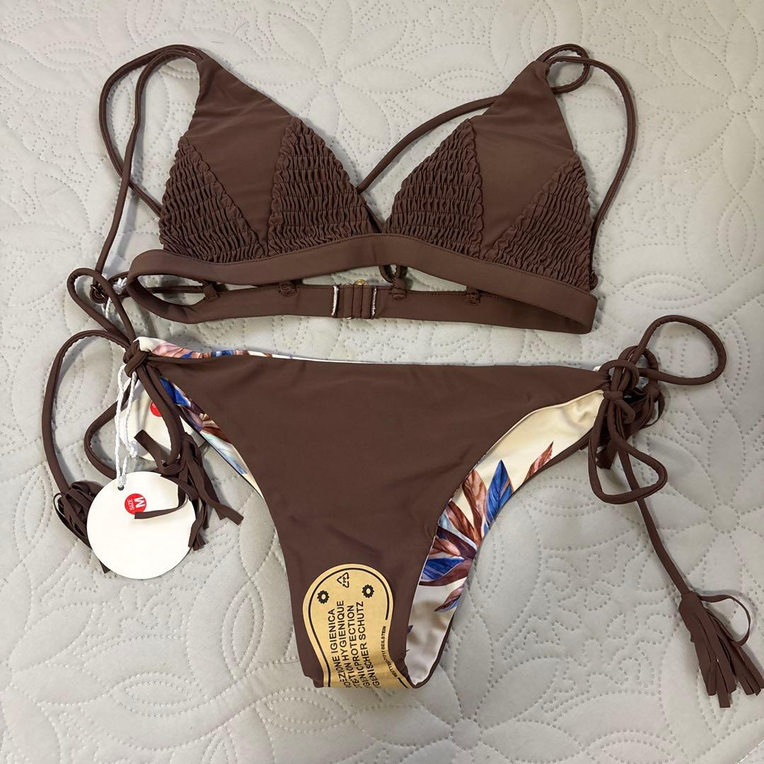 ブラウン フラワー　reselves水着　リバーシブルビキニ
