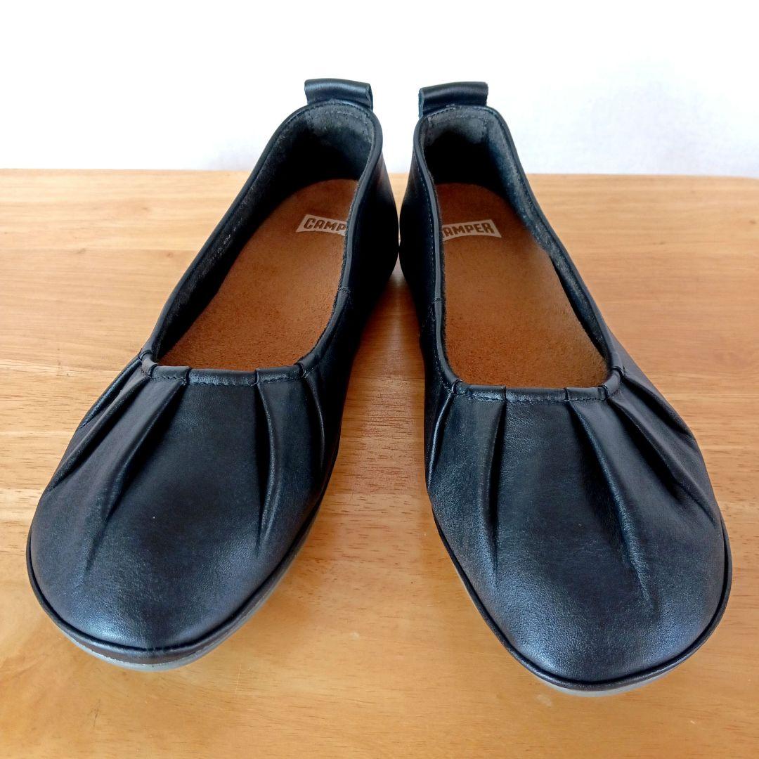 y*i様 美品◆CAMPER カンペール　パンプス　フラット　ギャザー　ブラック