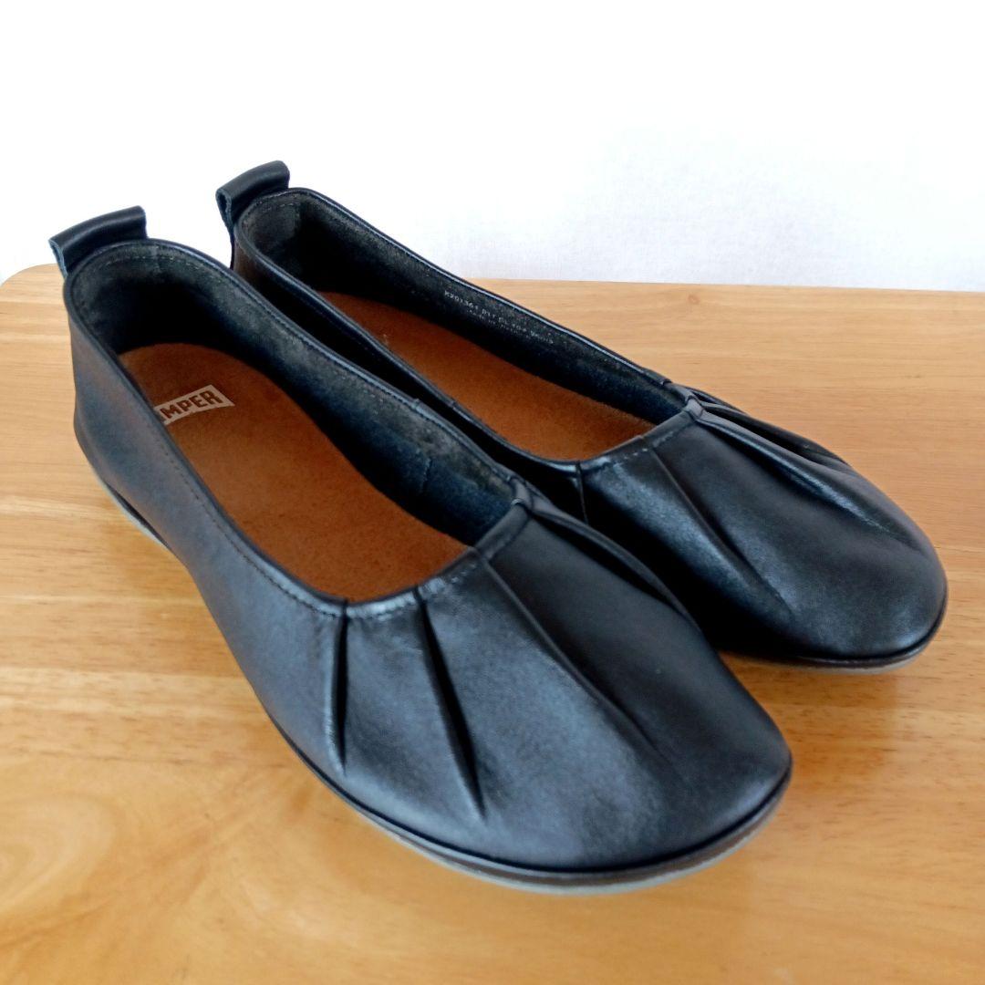 y*i様 美品◆CAMPER カンペール　パンプス　フラット　ギャザー　ブラック