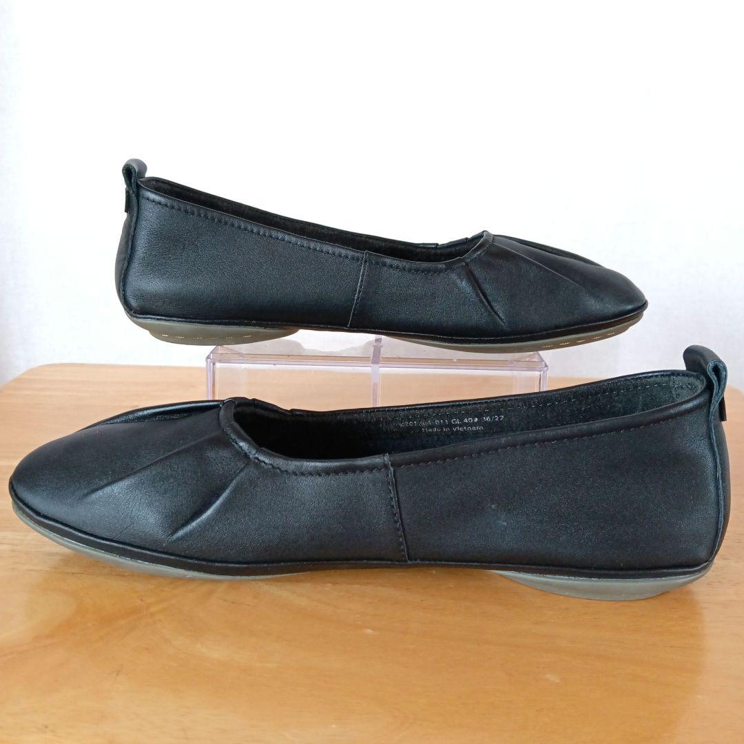 y*i様 美品◆CAMPER カンペール　パンプス　フラット　ギャザー　ブラック