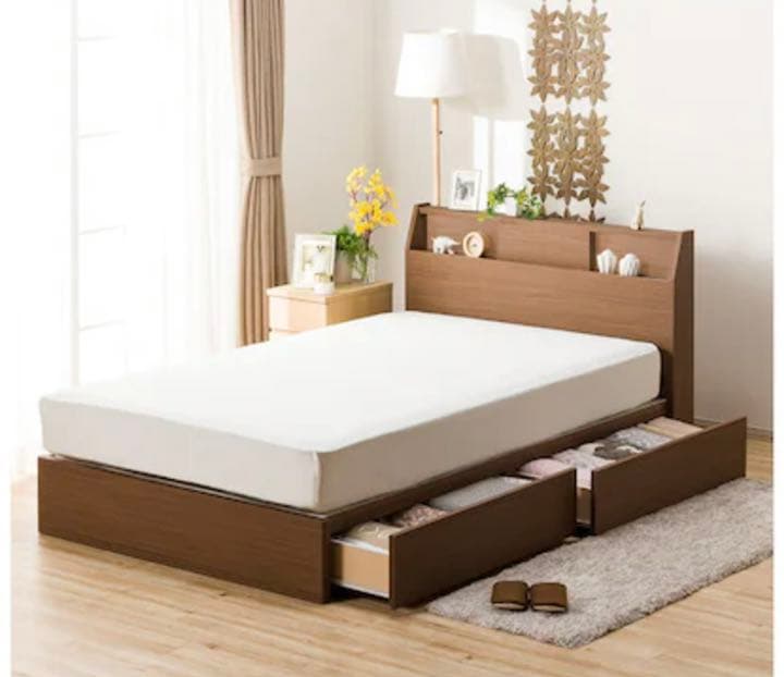 【美品】ニトリ ダブルベッドフレームアザン3 ダークブラウン　マットレス付き