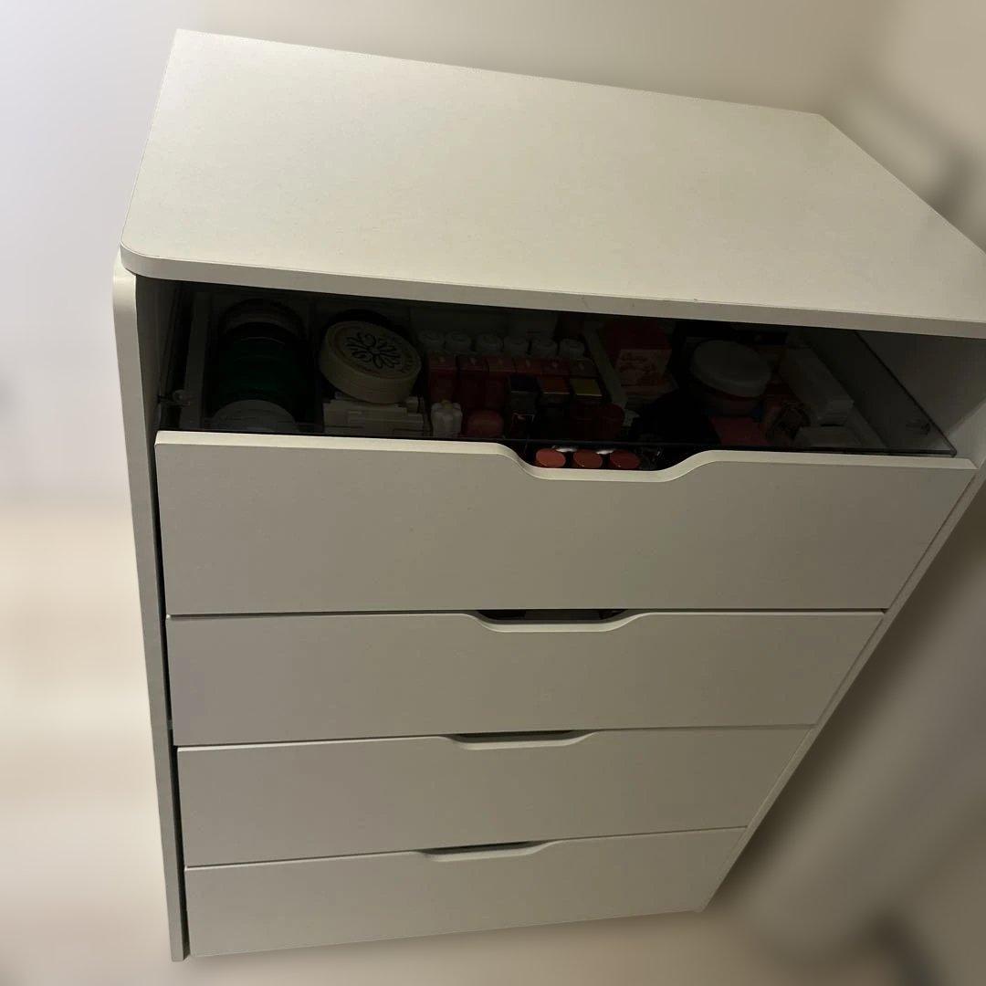 1台3役 ドレッサー キャビネット サイドテーブル 鏡付き スツール付き