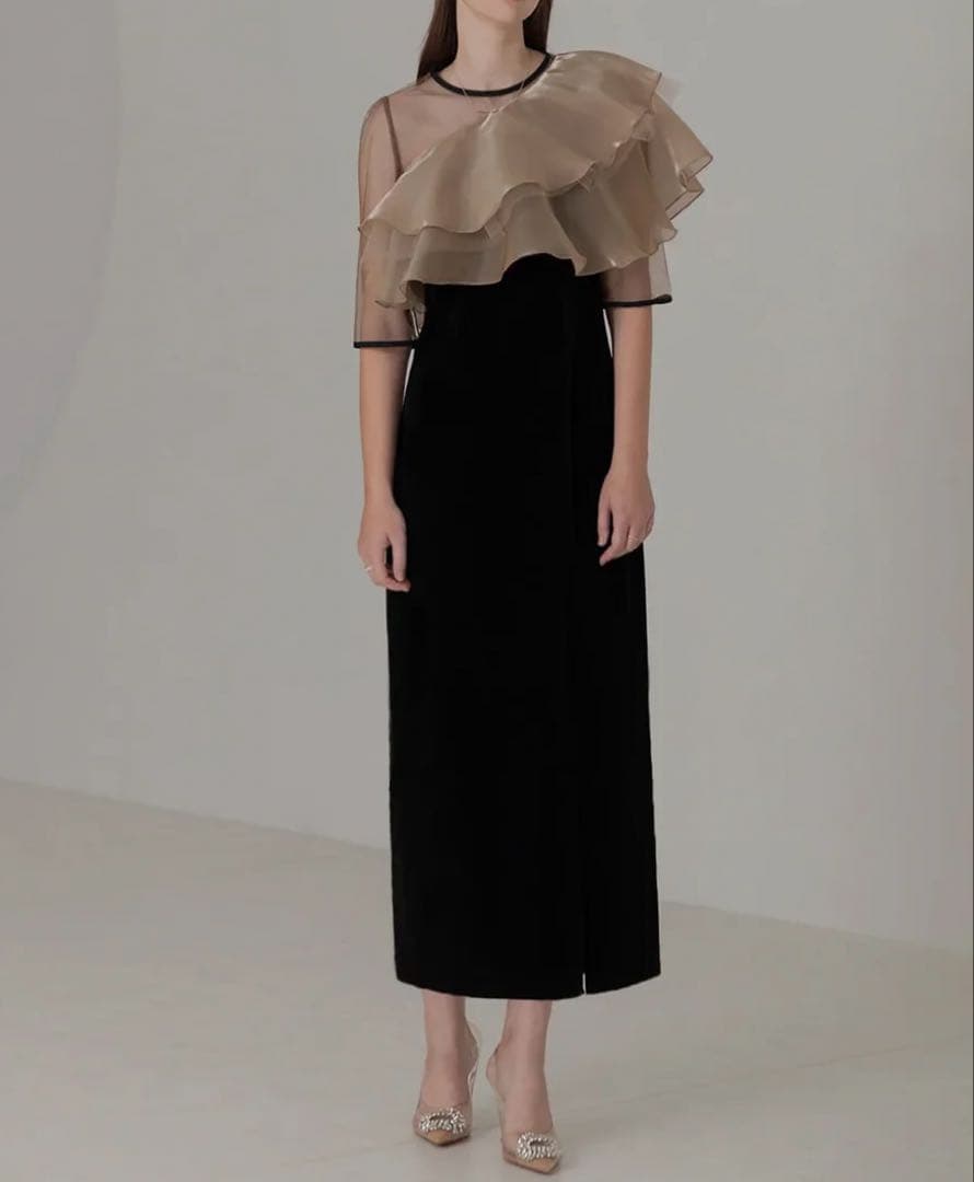 LEJA アシンメトリーティアードフリル3WAYベロアIラインドレスワンピース