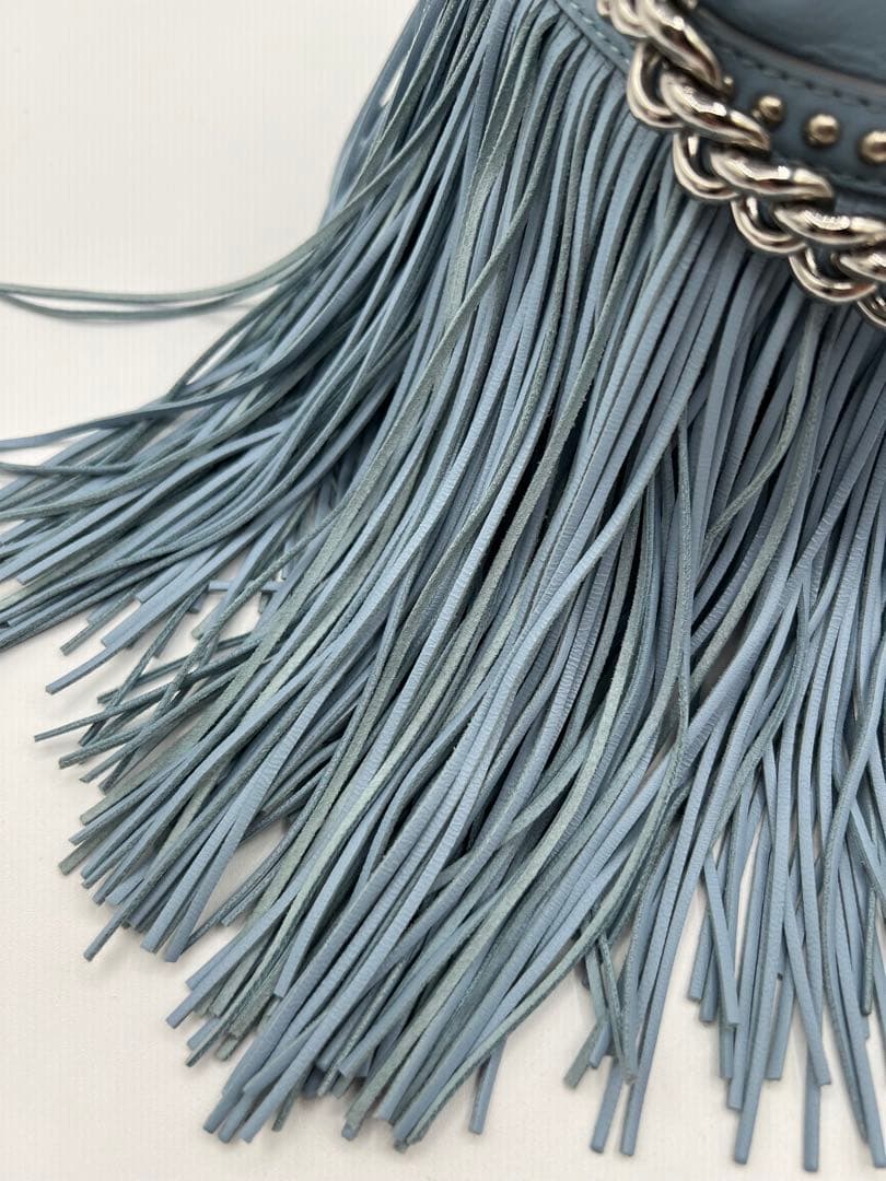 【J&Mデヴィッドソン2WAYバッグ】ショルダーブルー青水色フリンジチェーン