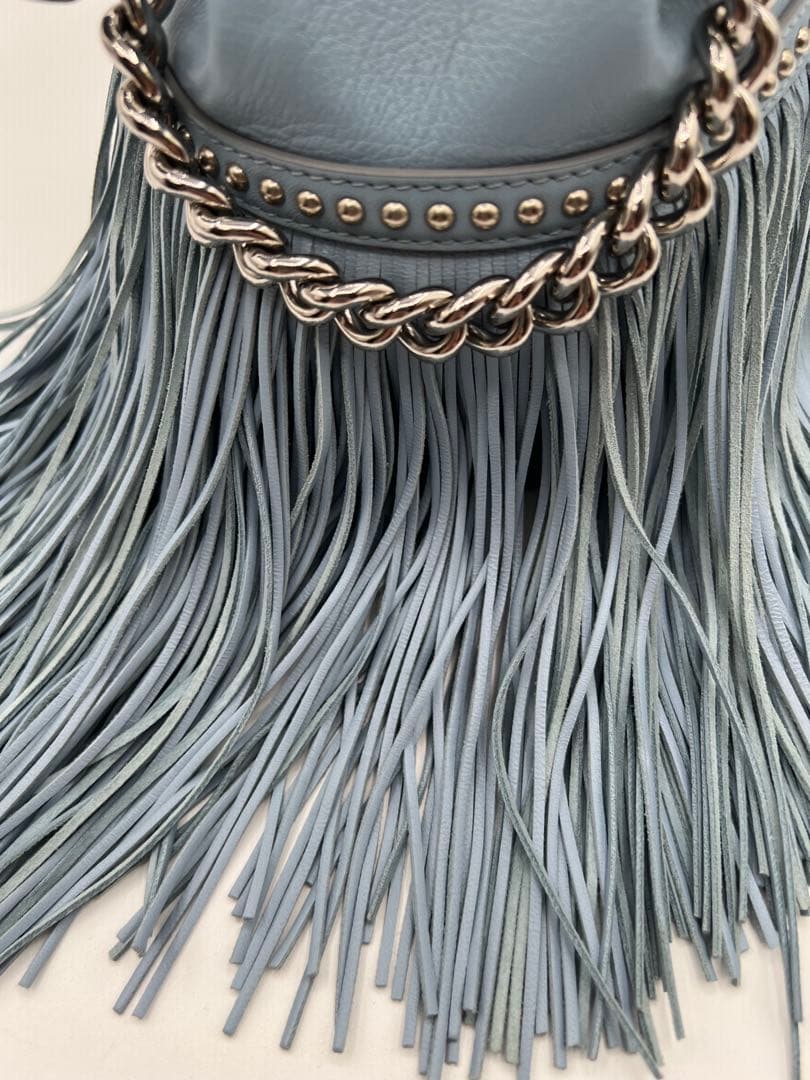 【J&Mデヴィッドソン2WAYバッグ】ショルダーブルー青水色フリンジチェーン