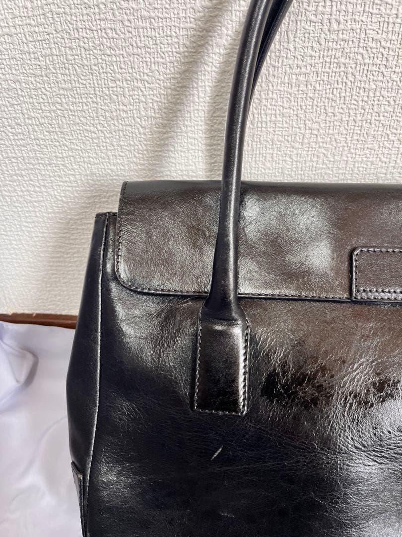 美品 HIROFU ヒロフ 高級牛革 Hロゴ 型押しトートバッグ ブラック