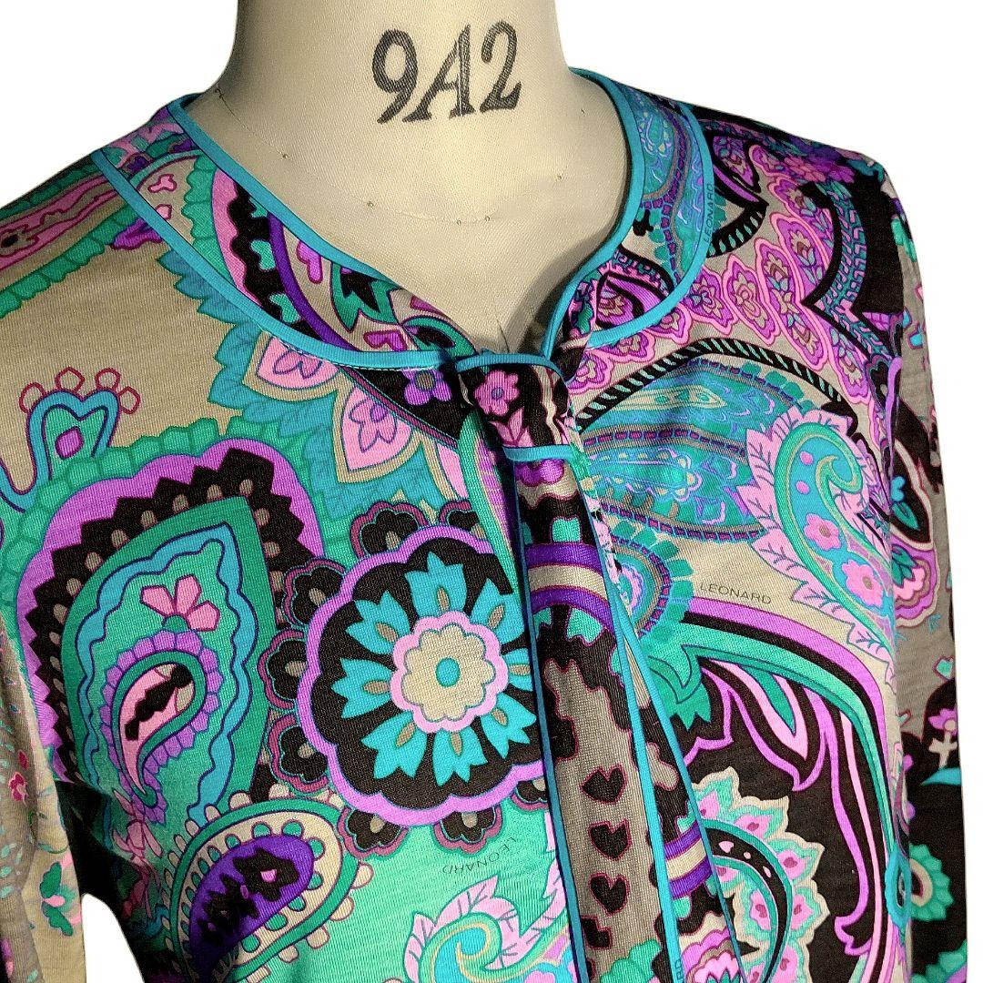 ☆ LEONARD レオナール シルク混 ボウタイ ペイズリー柄 長袖 ブラウス