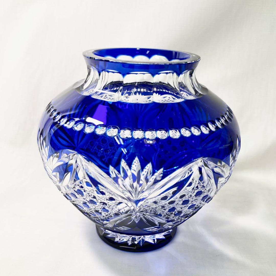 EA244 カガミクリスタル　江戸切子　花瓶　木村秋男　高さ約17㎝