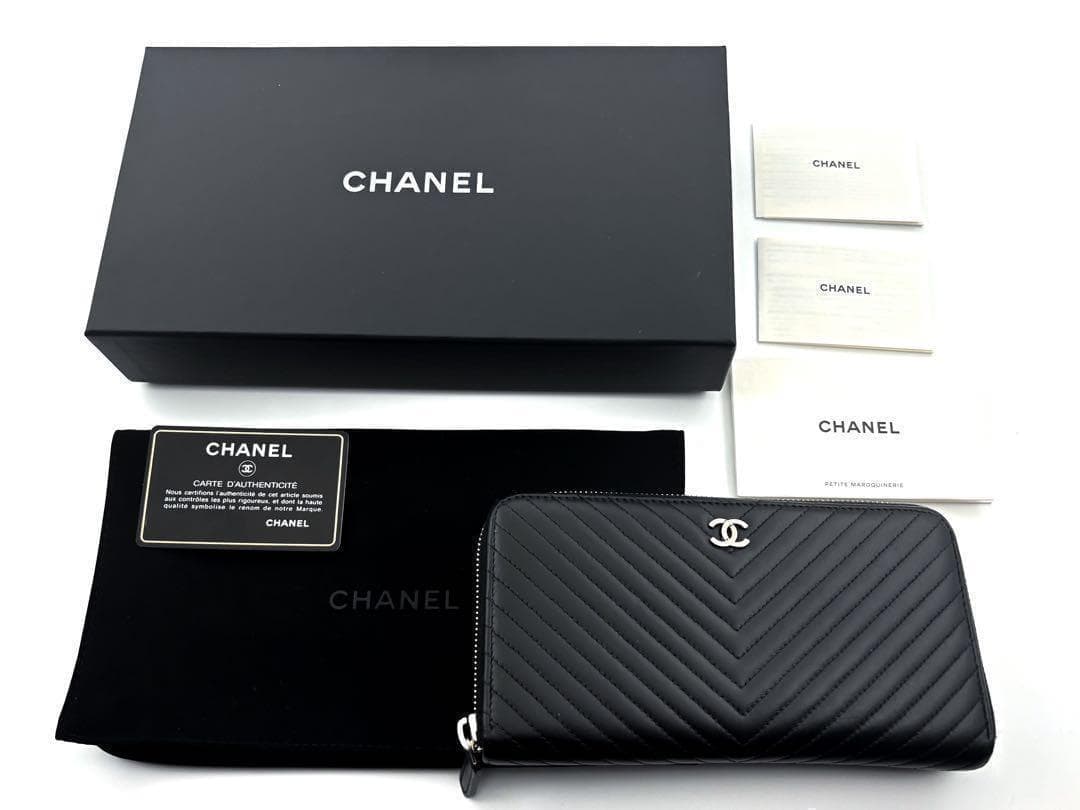 【美品✨】シャネル 長財布 シェブロン Vステッチ ラウンドジップ