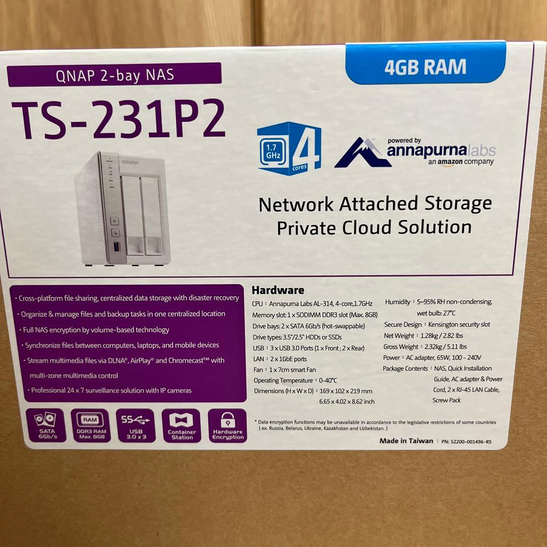 TS-231P2 QNAP 2-bay NAS (4コア)