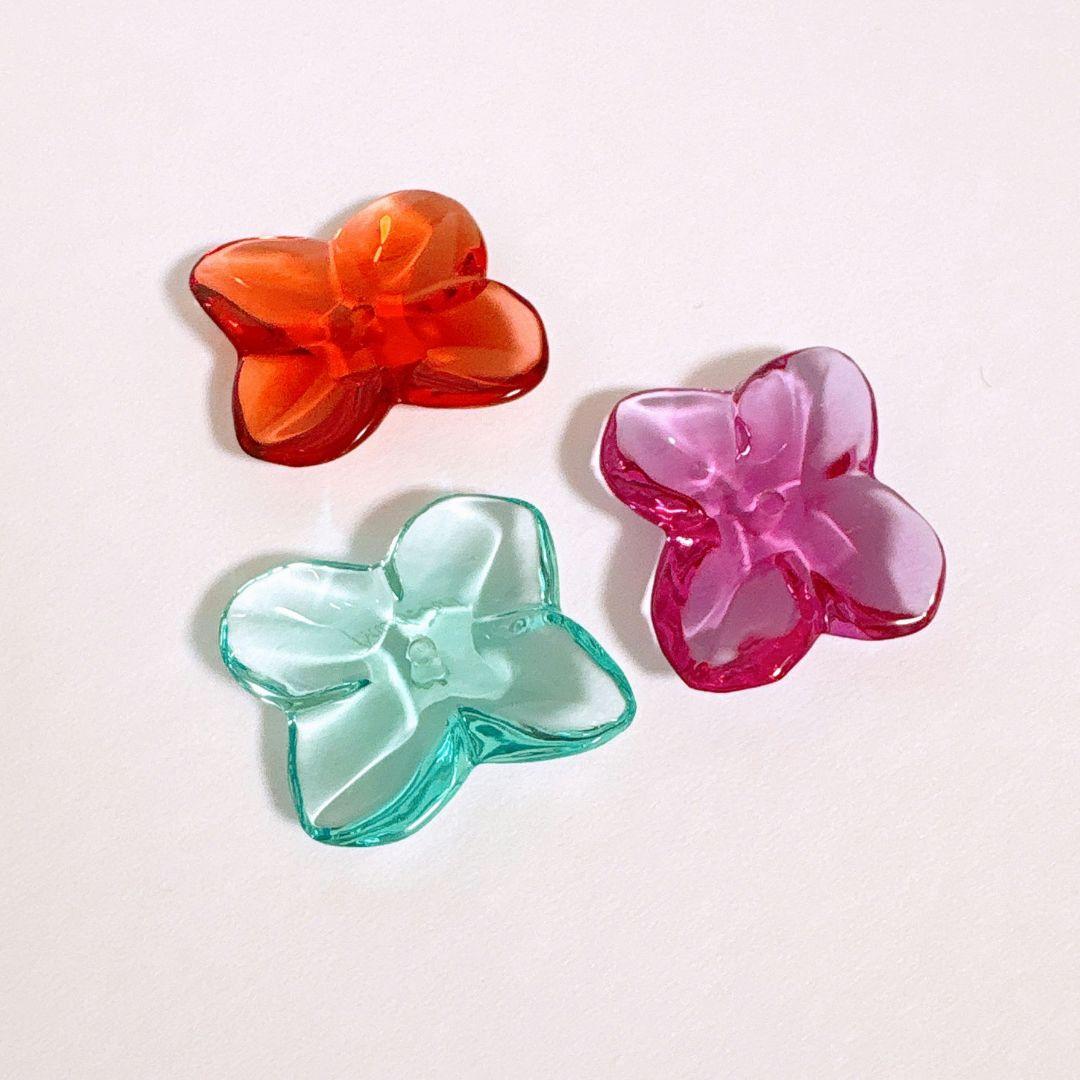 おいしくるくる★バカラ フラワー 花 パーツ 赤 紫 緑 3個セット